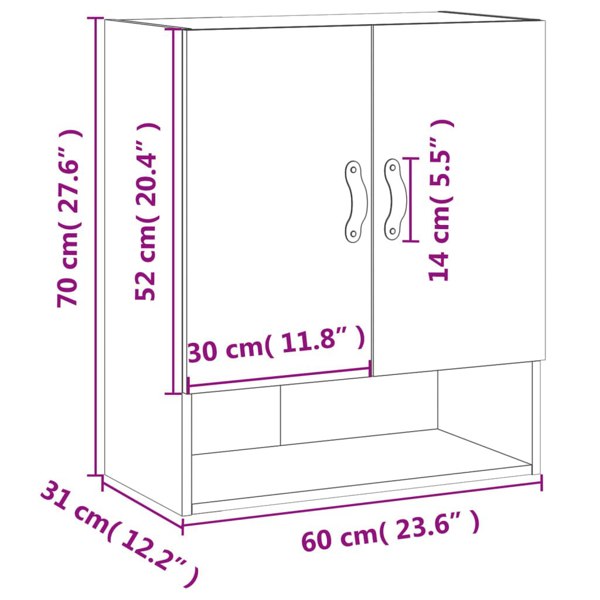 Berkfield Wall Cabinet White 60x31x70 cm Engineered Wood