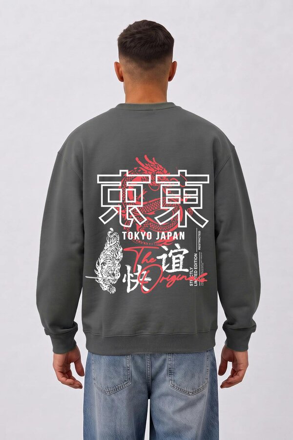 London Attitude Relaxed Fit Tokyo Dragon & Tiger Sweatshirt