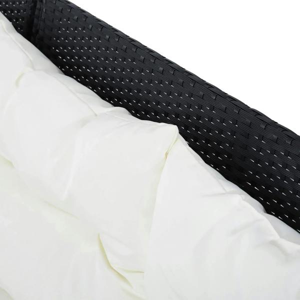 Black woven rattan arm and white seat cushion, corner sofa set detail