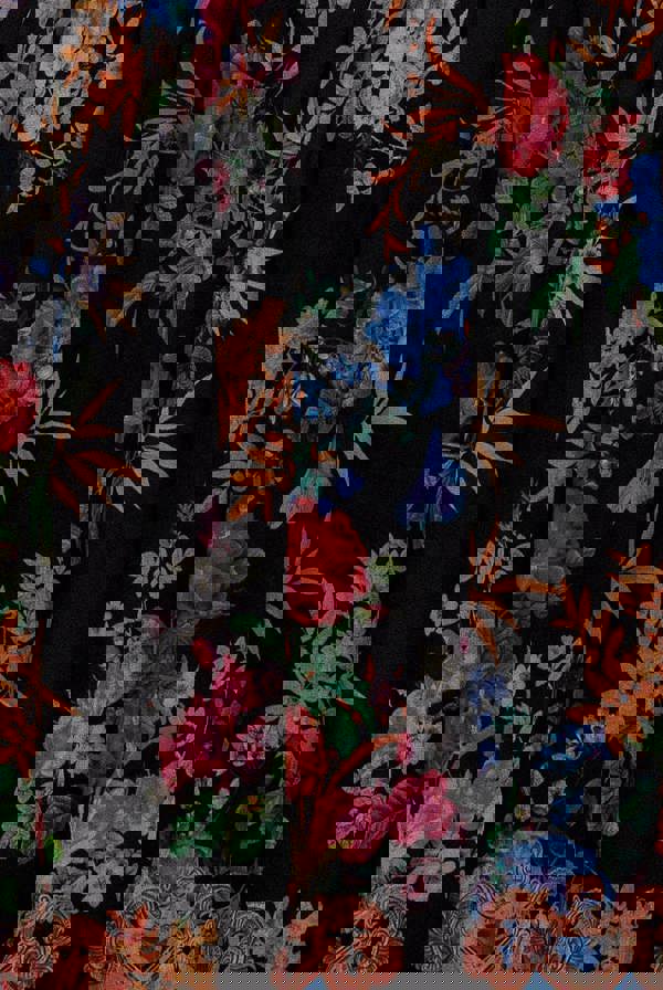 Chiffon Wrap Border Floral Print Midi Dress - Black DR4333