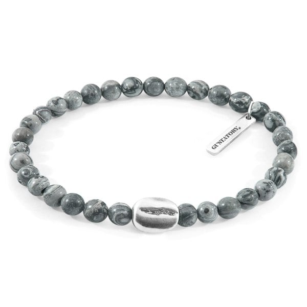 Anchor & Crew Grey Jasper GUSTATORY Coffee Bean Silver and Stone Bracelet