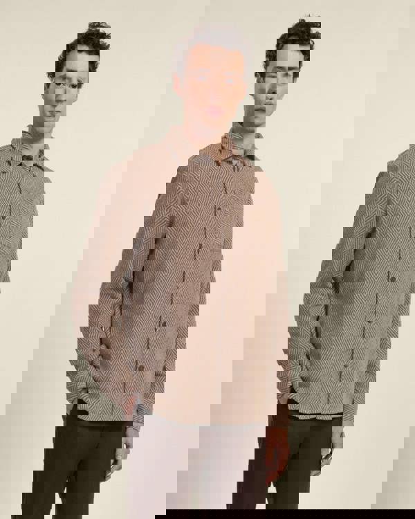 Larsson & Co Brown & Stone Herringbone Textured Overshirt