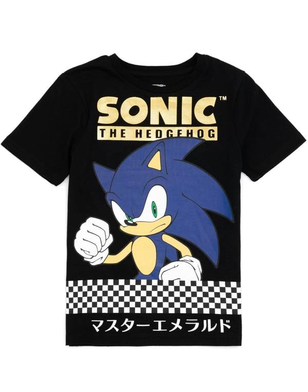 Sonic the Hedgehog Boys Black Japanese Text Print Short Sleeved T-Shirt