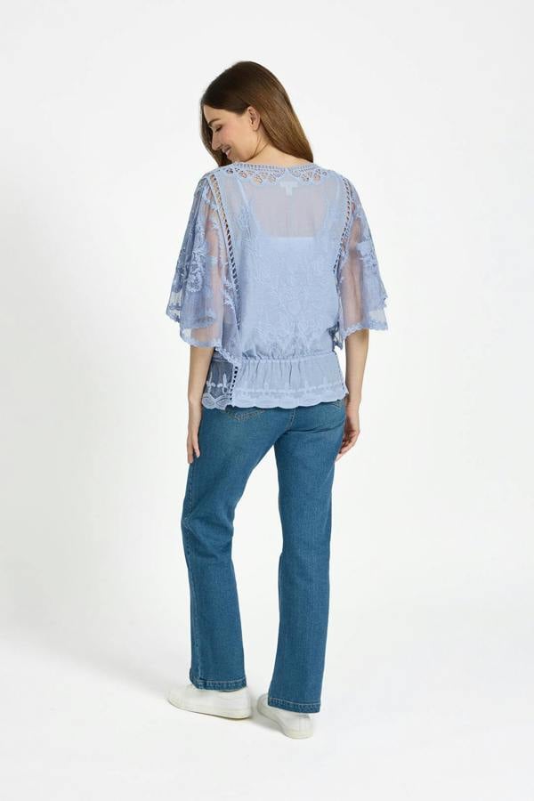 Mudflower Delicate Embroidered Lace Batwing Top