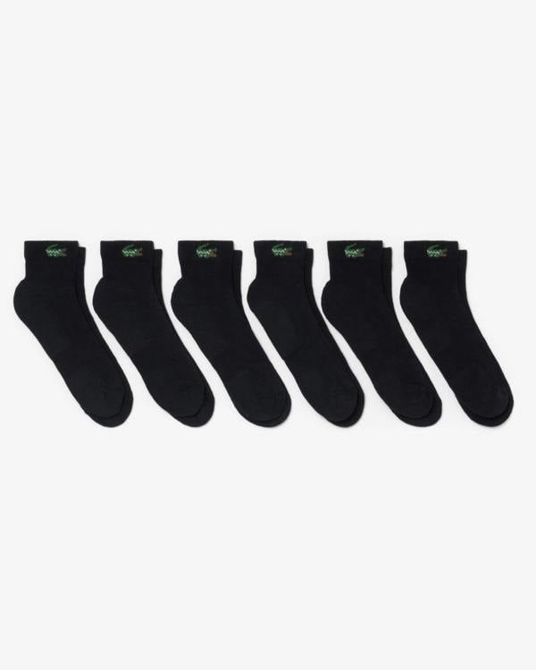 Lacoste 6 - Pack Mid - Length Mens Sport Socks - Black 031 | CHO | Designer Mens Socks