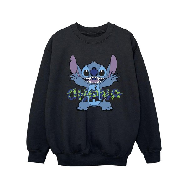 Disney Girls Lilo And Stitch Ohana Blue Glitch Sweatshirt - Black