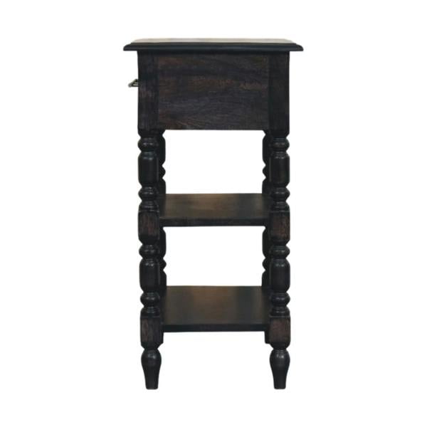 Artisan Furniture Solid Wood Heritage Turned-Leg Side Table, 1 Drawer & 2 Open Slots, Dark Brown