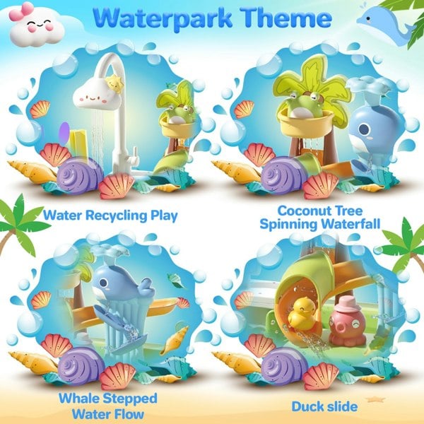 deAO Toys Beach Table & Simulation Kitchen Sink 2-in-1 Toy Set with Water Supply Function Simulation Dishwashing Set