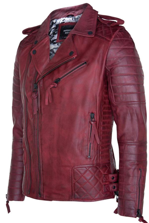Infinity Leather Mens Leather Biker Quilted Brando Motorcycle Jacket