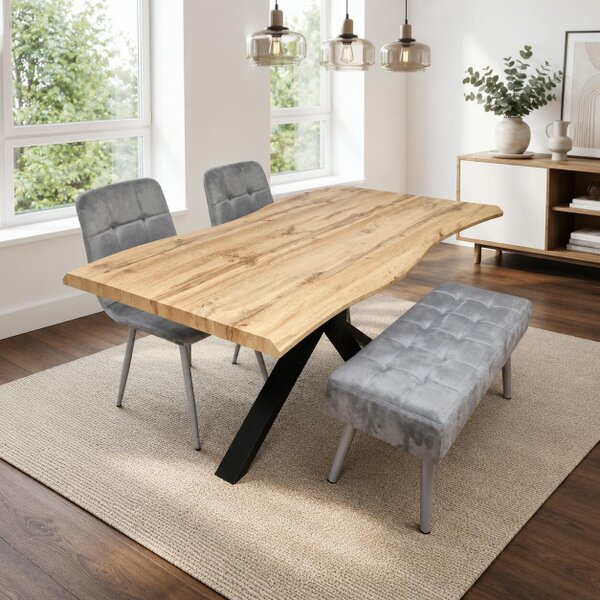 Kosy Koala Modern Dining Table Set With 2 Grey Velvet Chairs And Grey Velvet Bench Dining Room Furniture