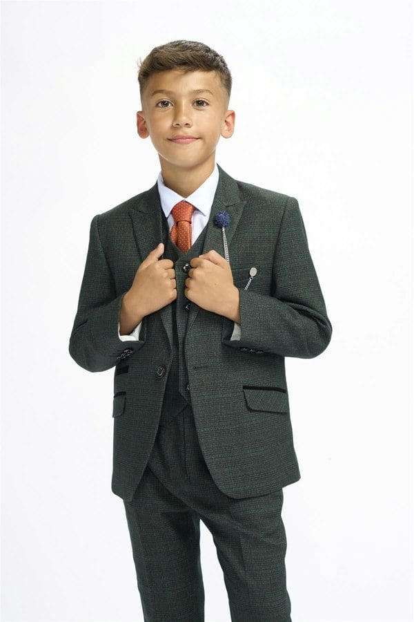 House of Cavani Boys Caridi Olive Three Piece Suit