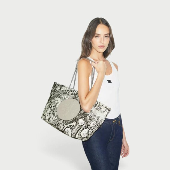 Tory Burch Ella Alien Printed Chain Tote Grey