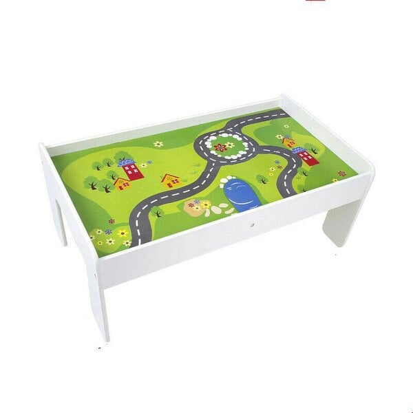HYGRAD BUILT TO SURVIVE Kids Wooden Activity White Table and 90 Piece Train Set Car Track + Accessories