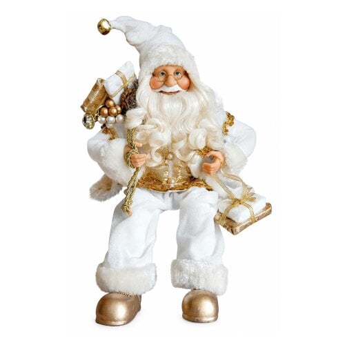 White Sitting Santa Claus Christmas Figure with Sack of Presents, 45cm