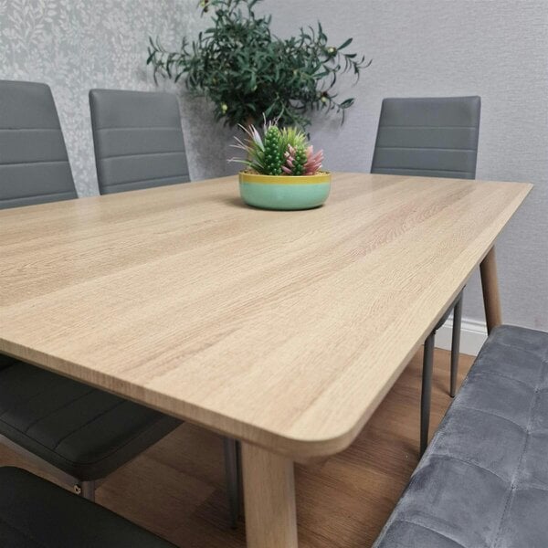 Kosy Koala Dining Table Set With 4 Grey Chairs And 1 Grey Velvet Bench Dining Room Furniture