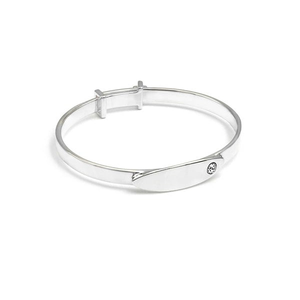Say It With Baby Engraved Clear Stone Cross Bangle - Sterling Silver