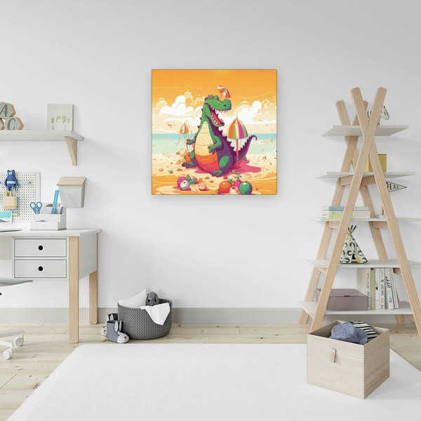 Warren Reed Crocodile On A Beach Holiday Canvas