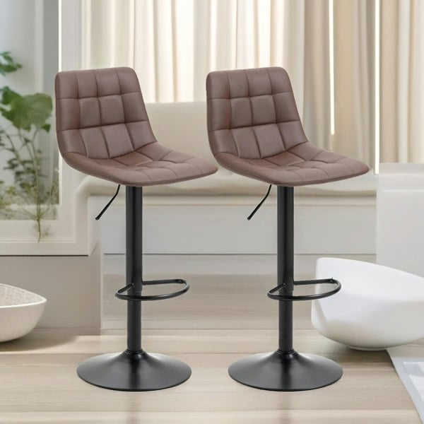 Rafaelo Mobilia 2PC Adjustable Height 360 Swivel Bar Stools Set With Shell Backrest Brown