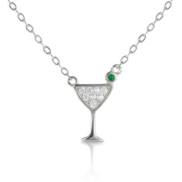 namana Sterling Silver Cocktail Glass Pendant Necklace with Cubic Zirconia
