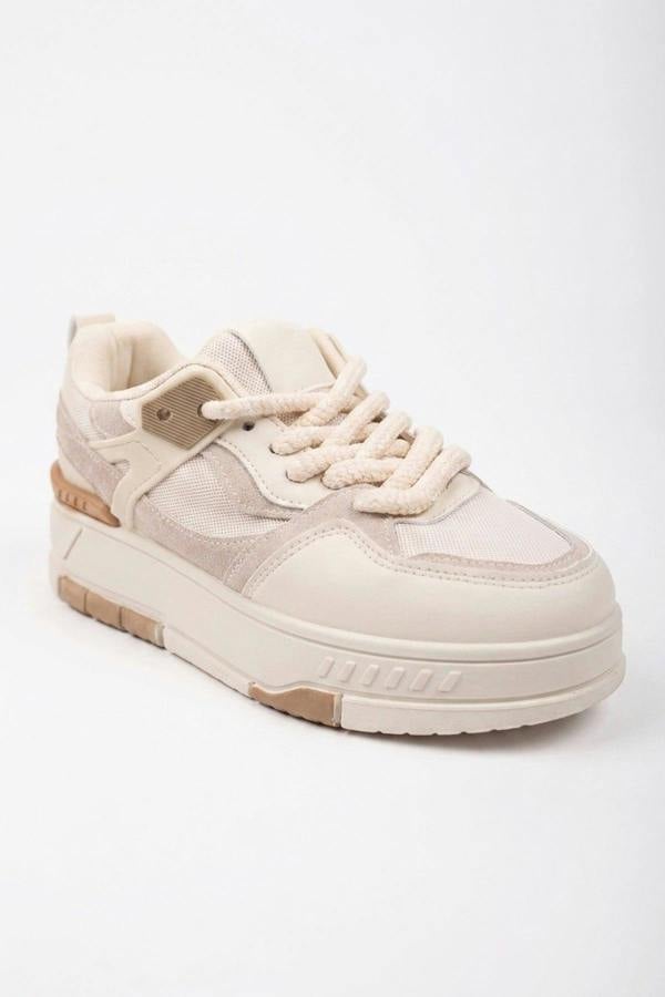 Genevieve Monochrome Chunky Sole Trainers - Beige
