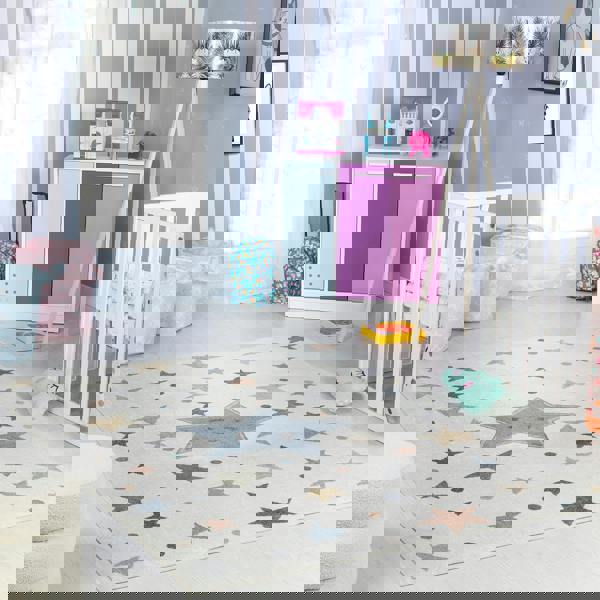 Livabliss Lillian-Kids Beige Blue Orange Grey Washable Rug for Children's Rooms