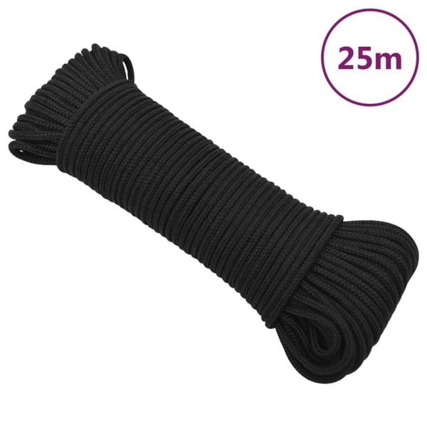 Berkfield Boat Rope Full Black 4 mm 25 m Polypropylene
