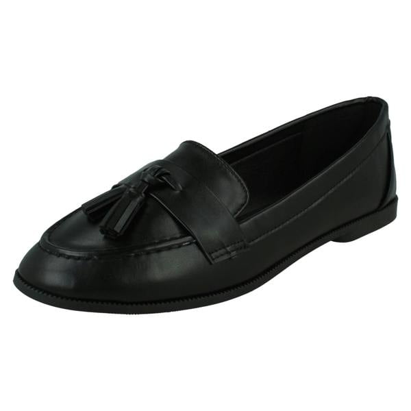 Spot On Ladies Spot On Tassel Trim Wide Fit Slip On Shoes F80560