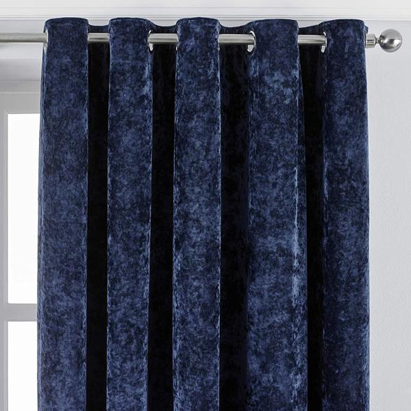 Paoletti Verona Crushed Velvet Eyelet Curtains - Navy - 