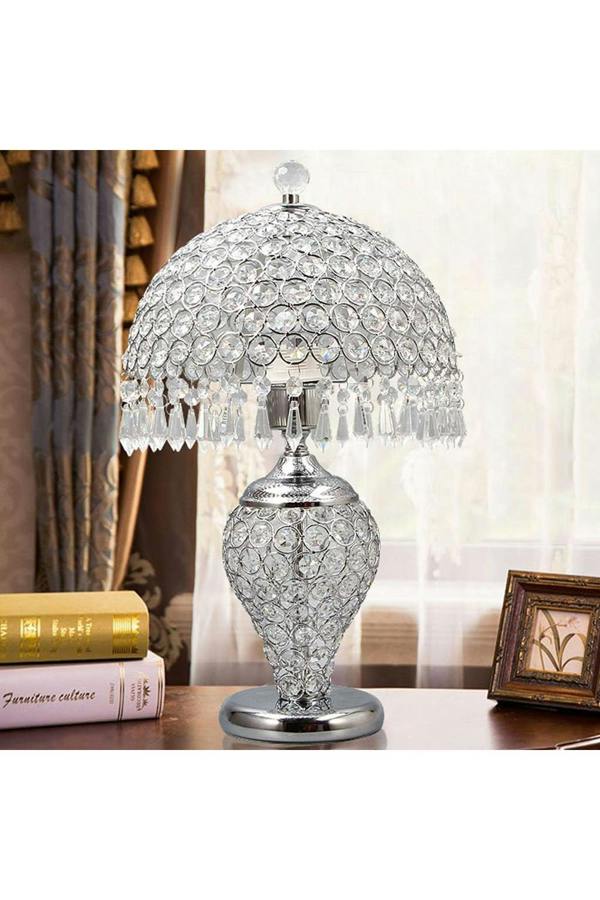 Living and Home Umbrella Crystal Table Lamp Polished for Bedroom