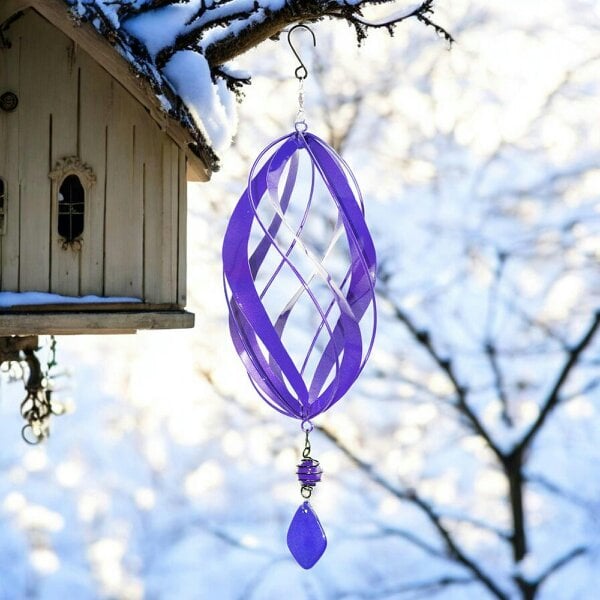 EDH Door Hardware Violet Metal Hanging Spinner – 40cm x 14cm | Wind-Powered Kinetic Garden Ornament | Outdoor Hanging Wind Spinner for Patios