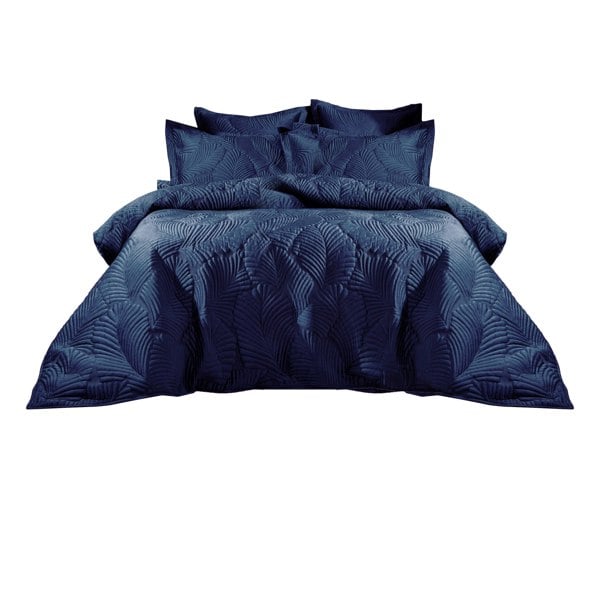 Paoletti Palmeria Velvet Quilted Duvet Cover Set - Navy