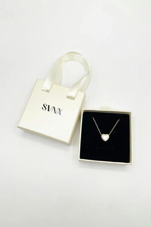 SVNX Diamante & Seashell Heart Necklace in Gold - Gift Boxed