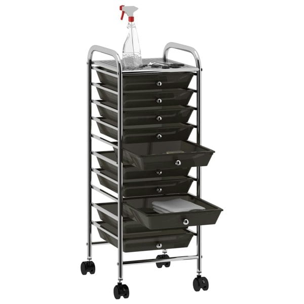 Berkfield 10-Drawer Mobile Storage Trolley Black Plastic