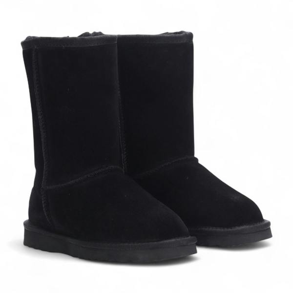 Infinity Leather Women's Genuine Sheepskin Black Suede Slip-On Ankle Winter Boots - Dusk