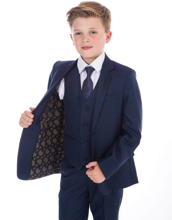ESam Ben - Navy Fine Check 5 Piece Boys Suit
