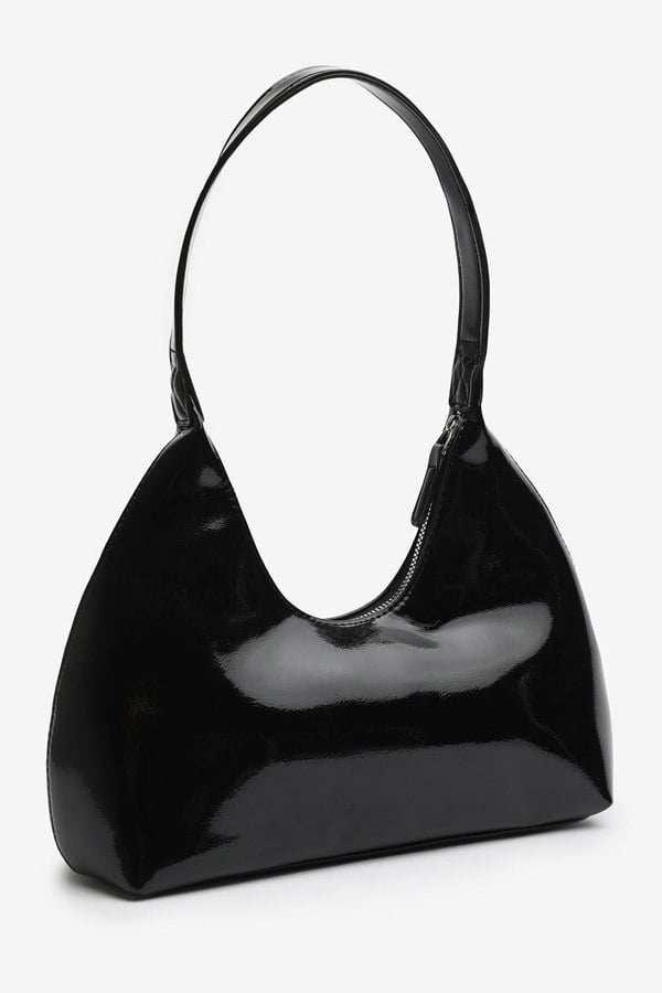 Where's That From Ecru Sleek Minimalist Hobo bag in Black Patent Faux Leather