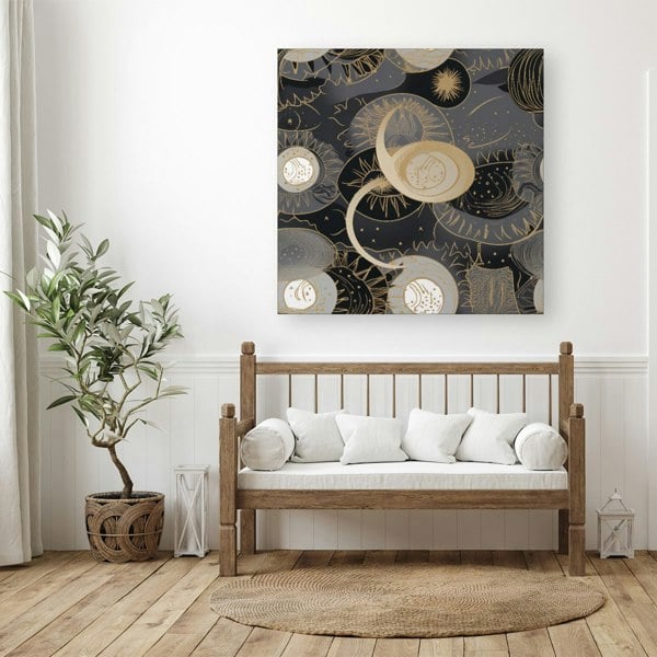 Warren Reed Abstract Silver Gold Sun and Moon Canvas