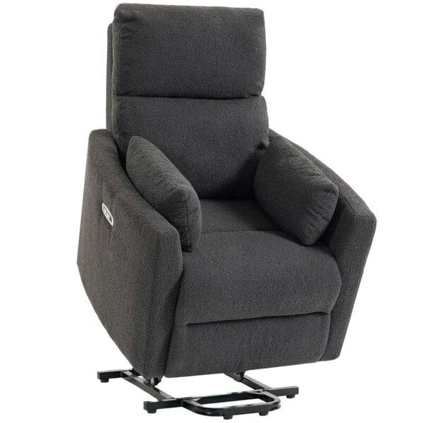 Riser Recliner Chair with Massage and Heat, Teddy Fleece Electric Power Lift Recliner for Elderly, Dark Grey