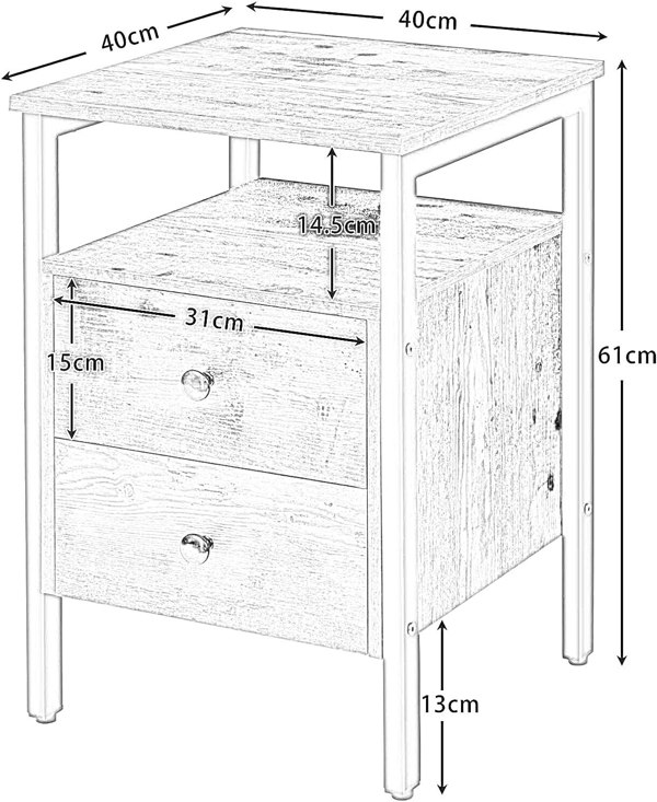 Rafaelo Mobilia Bedside Table with 2 Drawers