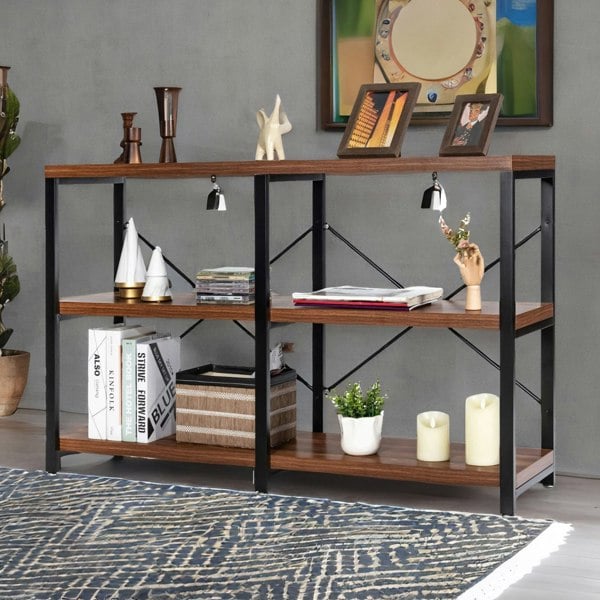 Rafaelo Mobilia Industrial 3 Tier Rustic Console Table With Metal Frame