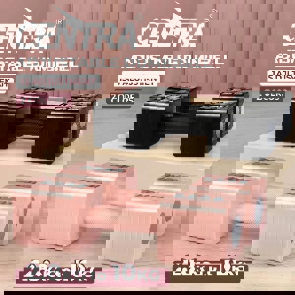 Centra Pair Adjustable Dumbbells 2.8kg-10kg Gym Training Metal Weight Block Set