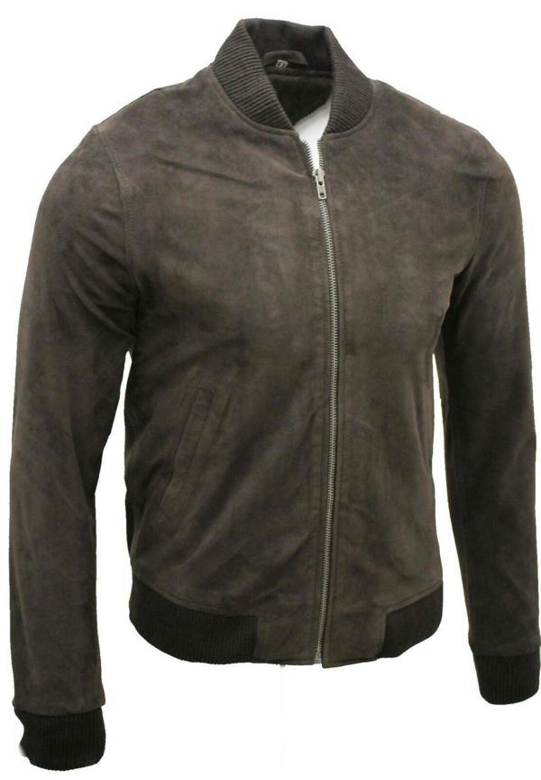 Infinity Leather Mens Varsity Soft Suede Leather Bomber Jacket
