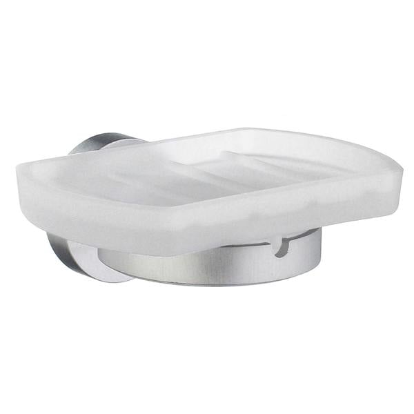 Brushed chrome and frosted glass soap dish