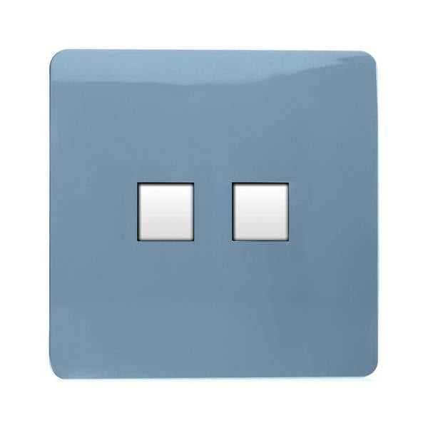 Trendi Switch 2 Gang RJ45 Cat 6 Modern Designer PC Ethernet Socket in Sky Blue