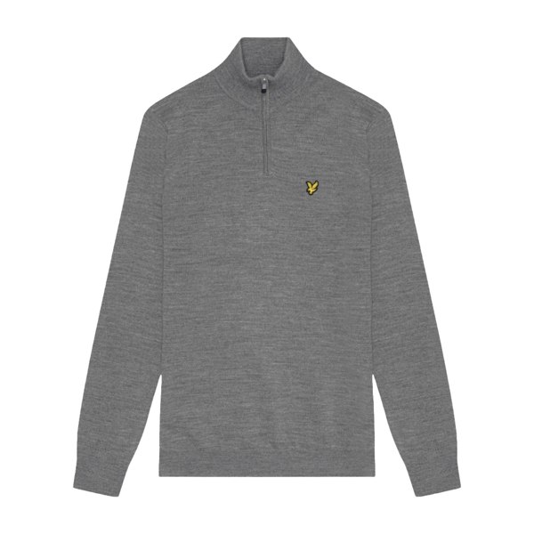 Lyle & Scott Mens Merino Wool Quarter Zip Golf Jumper - Mid Grey Marl