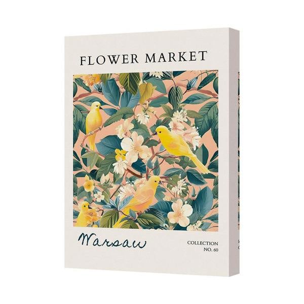 Benjamin Tate Design Contemporary Flower Market Canvas Art Print Birds Floral Wall Decor UK Handmade