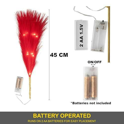 45cm Red Prelit Pampas Grass with Warm White LEDs Battery Operated Christmas Decoration image 5