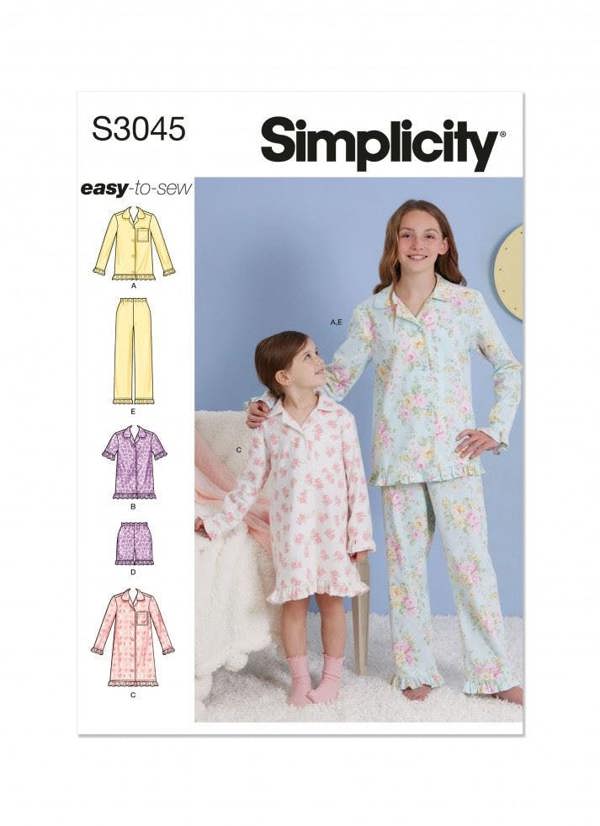 Simplicity Sewing Pattern 3045, Pyjamas for Kids, HH (3-4-5-6) - Easy