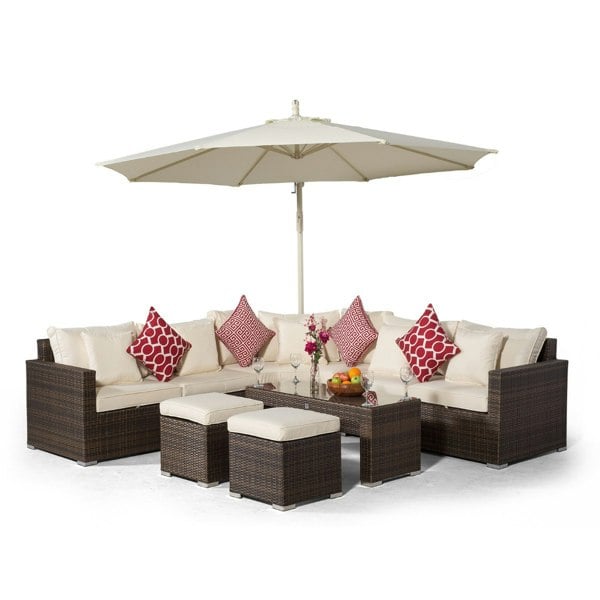 Giardino Santorini L Shape Modular 5 Seat Rattan Corner Sofa Set With Large Coffee Table & 2 Stools