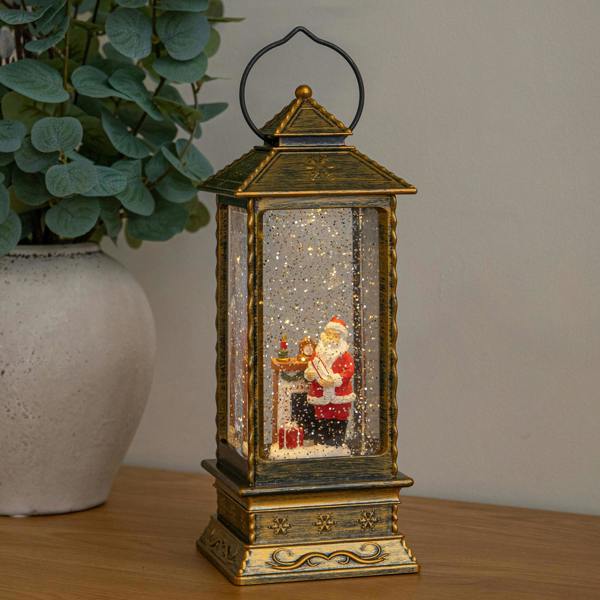 Samuel Alexander 27cm Dual Powered Antique Gold Santa Christmas Water Spinner with LEDs